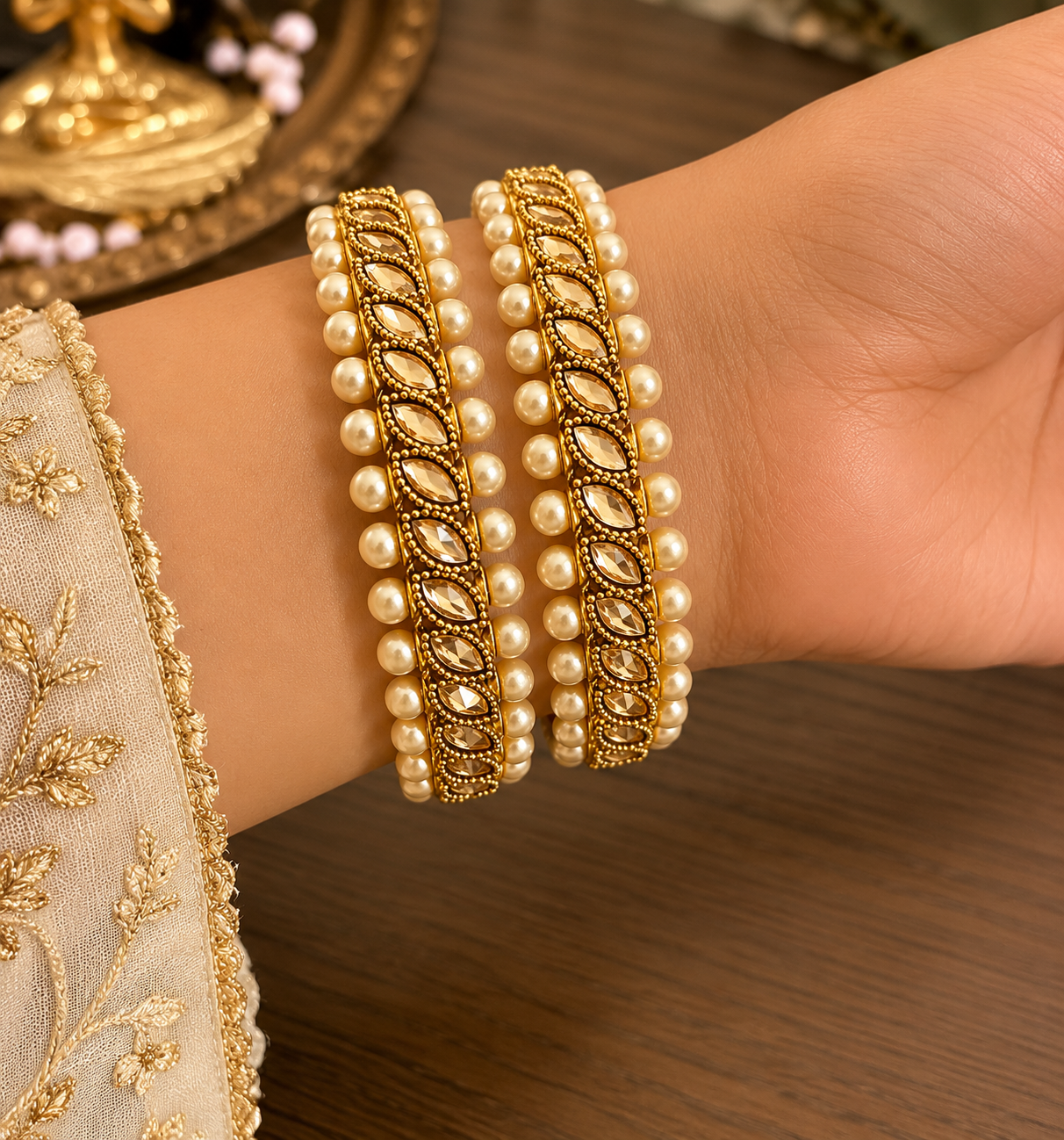 ✨ Elegant Pearl Bangles – Timeless Traditional Beauty ✨
