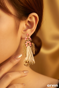 Pink Pearl Tassel Jhumka Earrings ✨