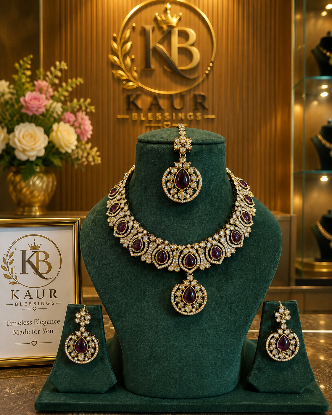 Royal Purple Kundan Necklace Set with Earrings & Maang Tikka