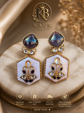 Hexagon Pearl Statement Earrings – Elegant Gold-Plated Designer Earrings | Kaur Blessings