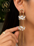 Pearl Cascade Gold Tassel Earrings – Elegant Statement Earrings | Kaur Blessings