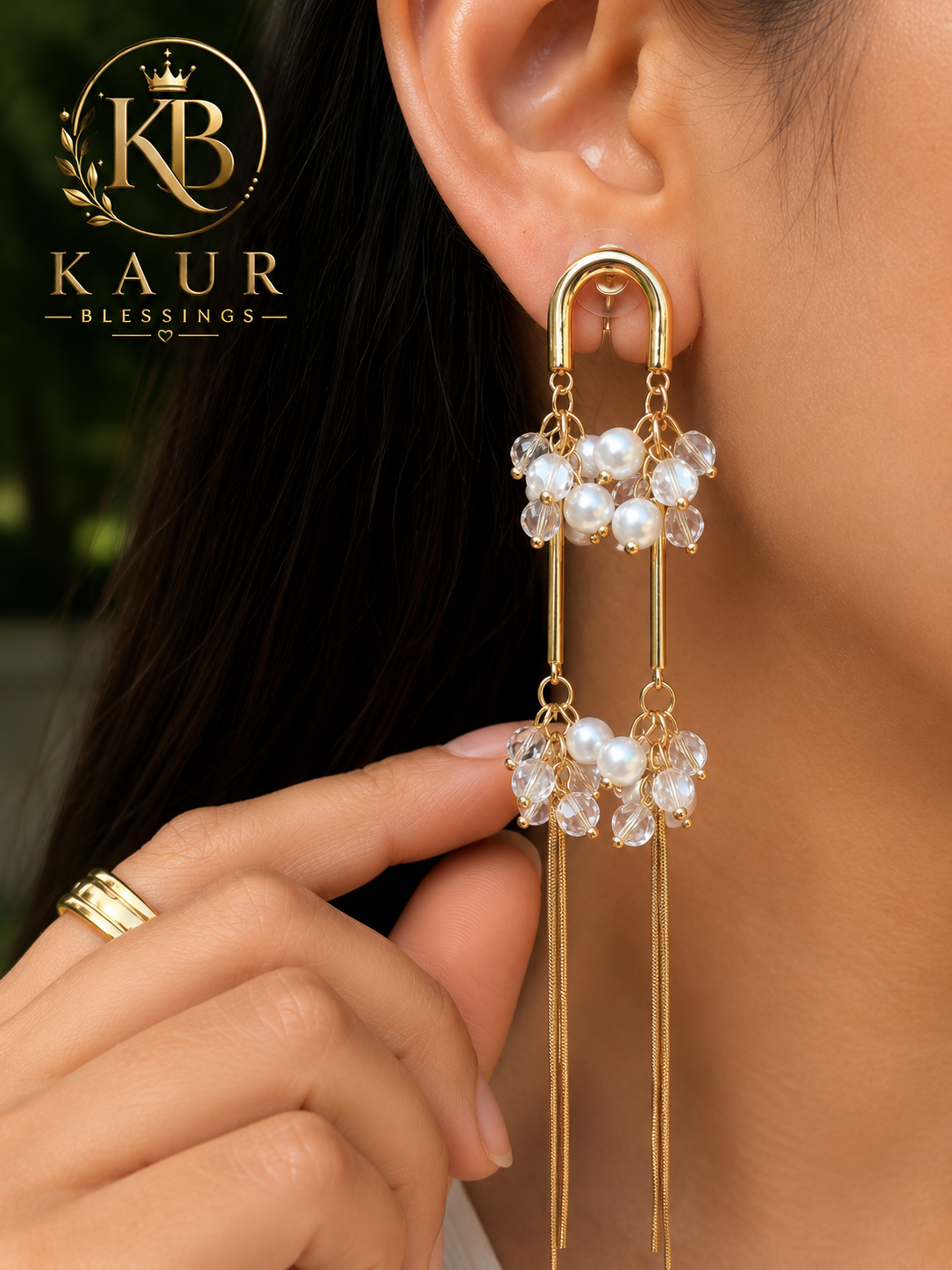 Pearl Cascade Gold Tassel Earrings – Elegant Statement Earrings | Kaur Blessings