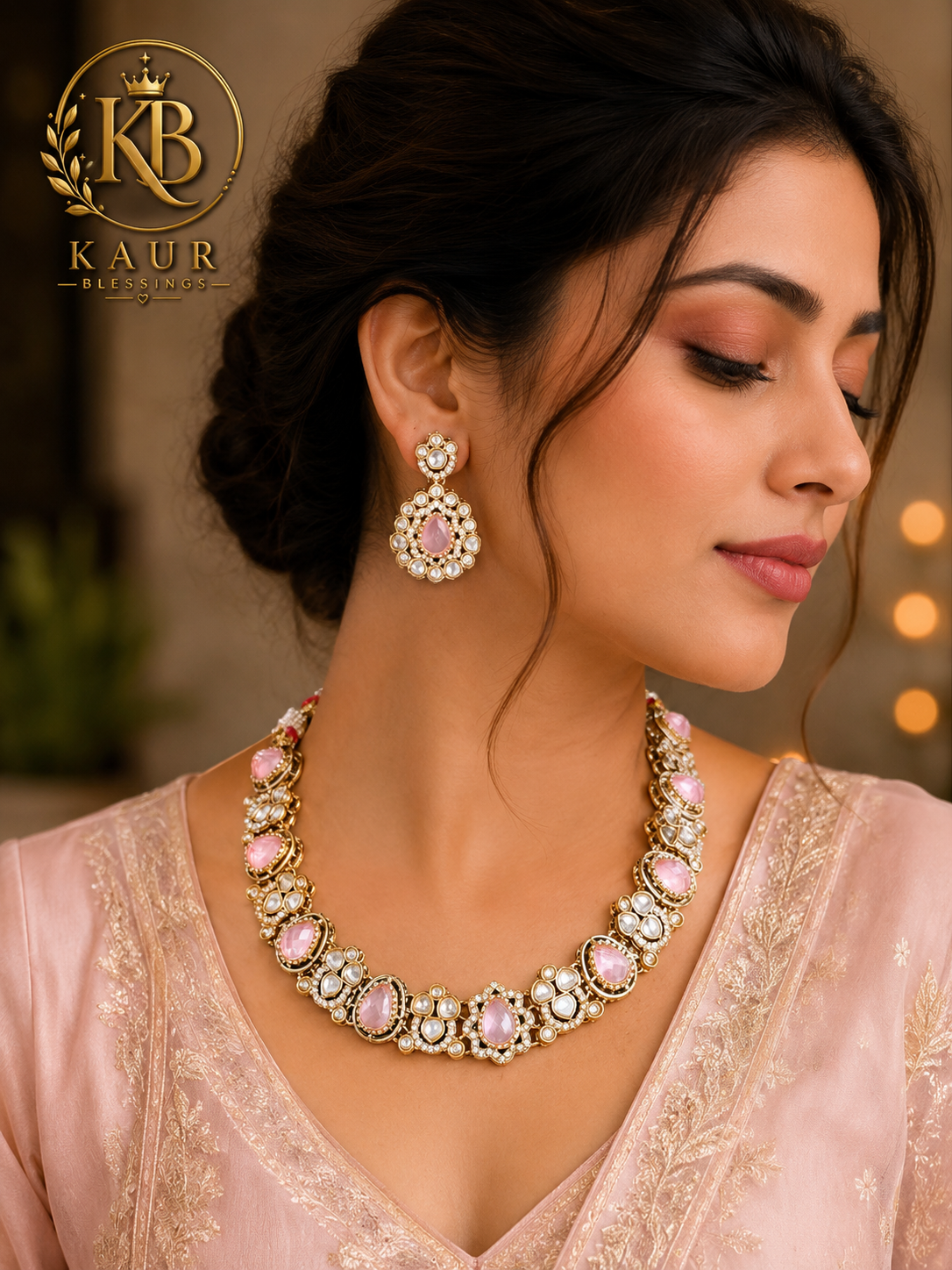 Blush Pink Kundan Necklace Set | Elegant Bridal & Party Wear Jewelry
