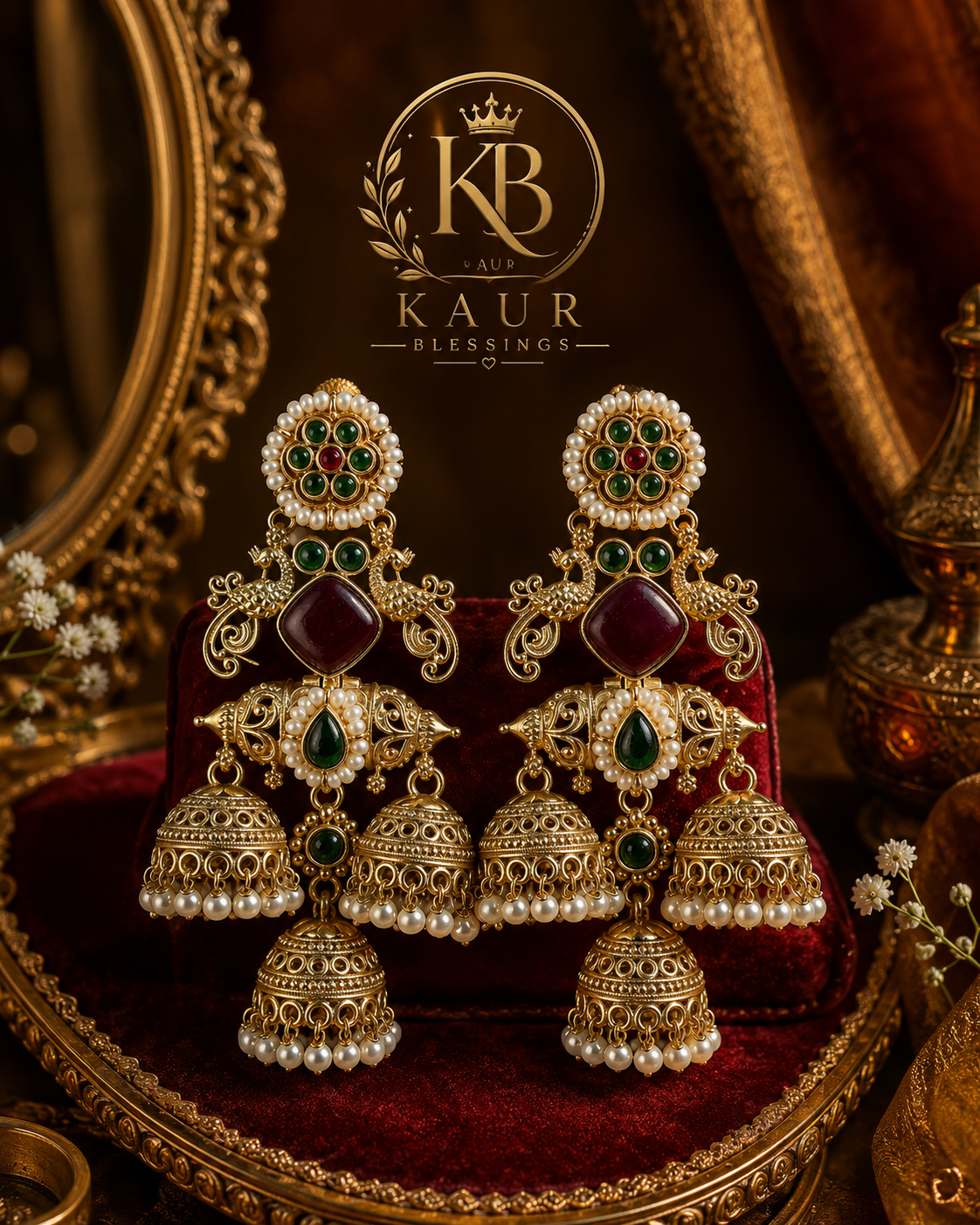 Royal Kundan Jhumka Earrings – Traditional Ethnic Statement Earrings | Kaur Blessings