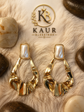 Luna Pearl Textured Gold Drop Earrings