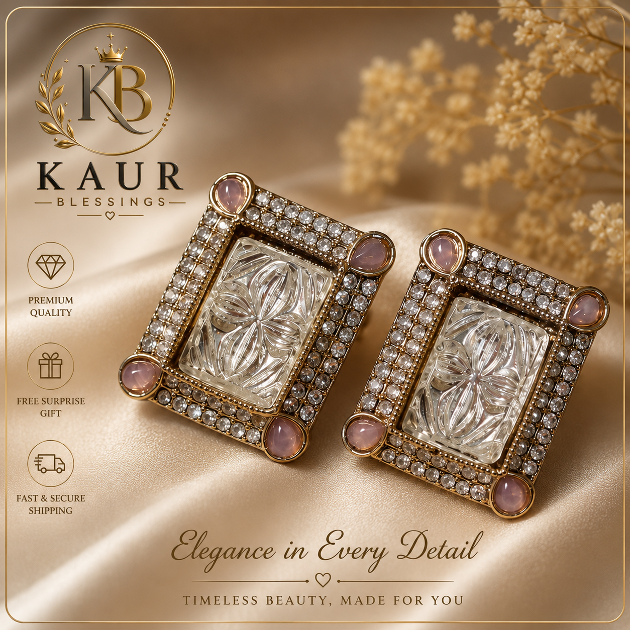 Vintage Floral Crystal Statement Earrings