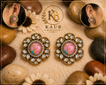 Pink Floral Kundan Stud Earrings – Elegant Ethnic Statement Earrings