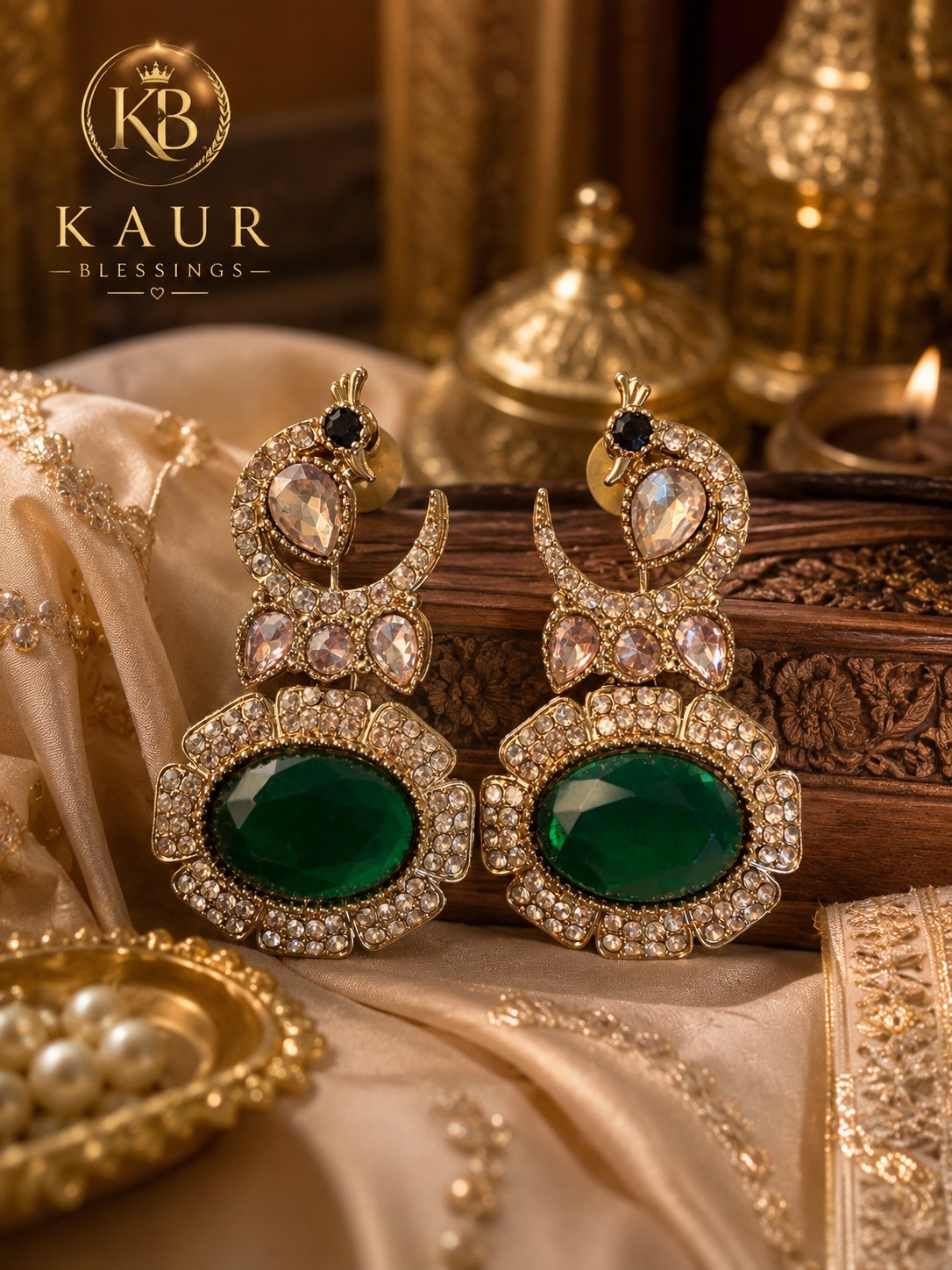 ✨ Royal Emerald Peacock Earrings  ✨