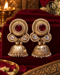 Royal Ruby Kundan Pearl Jhumka Earrings
