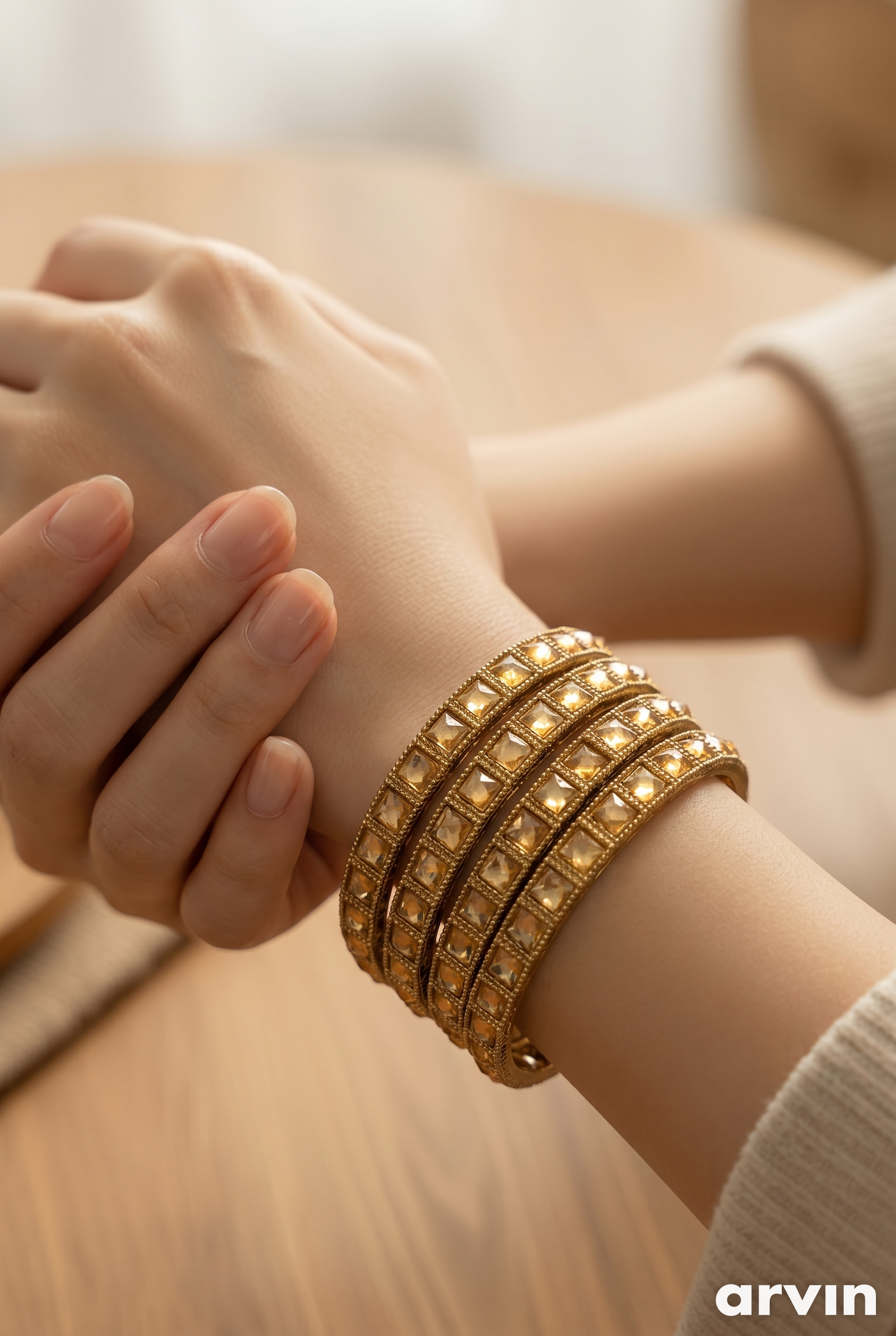 Golden Kundan Bangles Set – Size 2.8