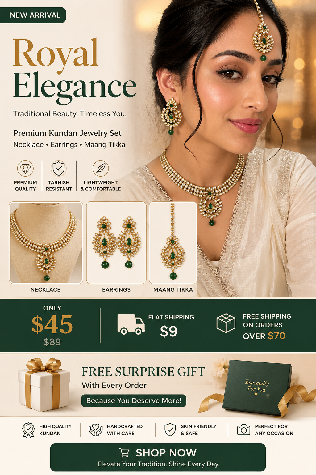 Royal Green Jewelry Set – Necklace, Earrings & Maang Tikka