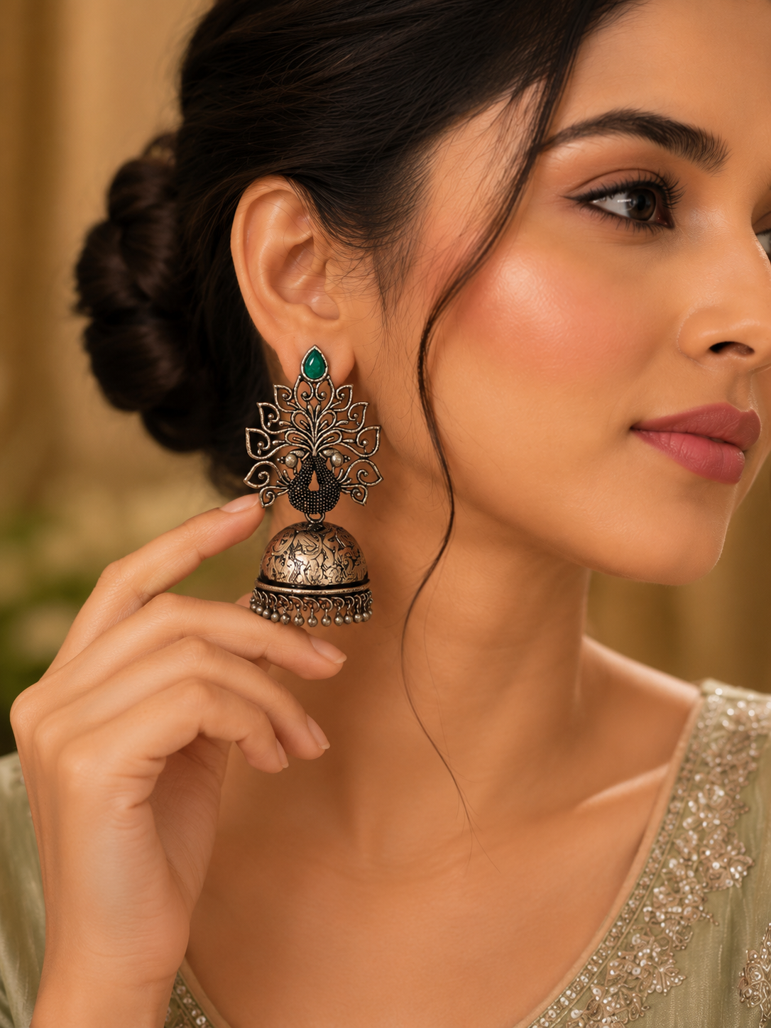 Peacock Jhumka Earrings – Timeless Elegance ✨