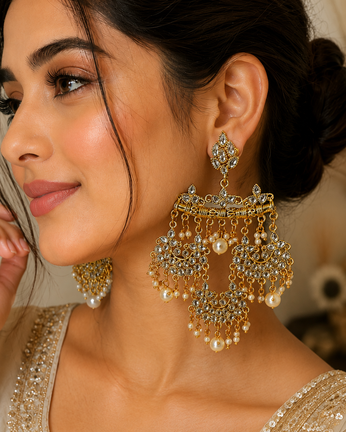 Royal Pearl Chandbali Earrings