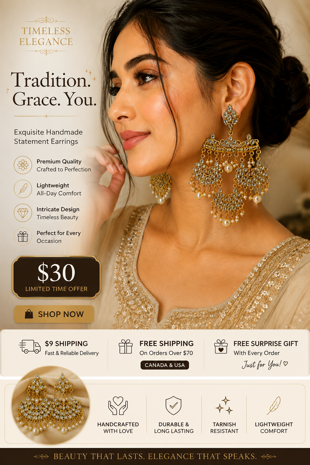 Royal Pearl Chandbali Earrings